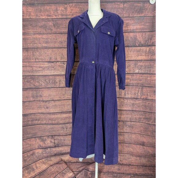 Vtg Talbots Purple Fine Corduroy Long Sleeve Maxi Shirt Dress Size 4 SEE MEASURE - Picture 1 of 9